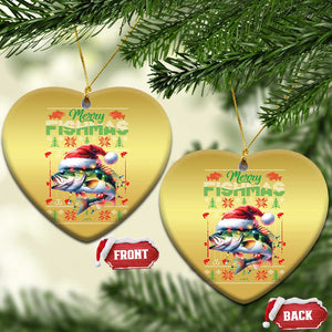 Xmas Fishing Christmas Ornament Merry Fishmas Fisherman Santa Hat Fish TS09 Heart Gold Print Your Wear