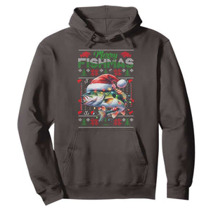 Christmas Fishing Hoodie Merry Fishmas Fisherman Santa Hat Fish TS09 Dark Chocolate Print Your Wear