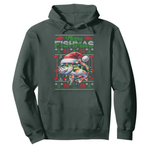 Christmas Fishing Hoodie Merry Fishmas Fisherman Santa Hat Fish TS09 Dark Forest Green Print Your Wear