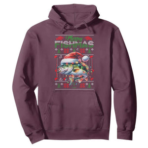 Christmas Fishing Hoodie Merry Fishmas Fisherman Santa Hat Fish TS09 Maroon Print Your Wear