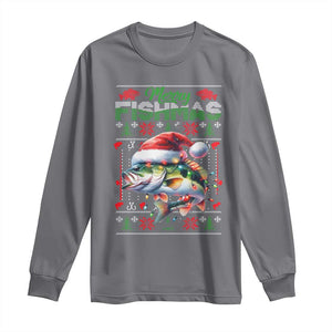 Christmas Fishing Long Sleeve Shirt Merry Fishmas Fisherman Santa Hat Fish TS09 Charcoal Print Your Wear