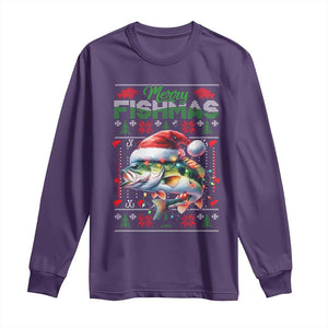 Christmas Fishing Long Sleeve Shirt Merry Fishmas Fisherman Santa Hat Fish TS09 Purple Print Your Wear