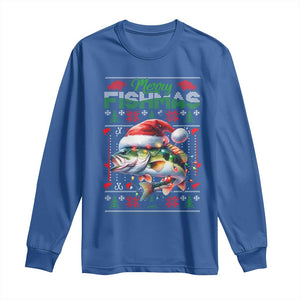 Christmas Fishing Long Sleeve Shirt Merry Fishmas Fisherman Santa Hat Fish TS09 Royal Blue Print Your Wear