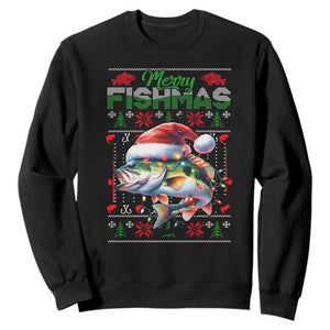 Christmas Fishing Sweatshirt Merry Fishmas Fisherman Santa Hat Fish TS09 Black Print Your Wear