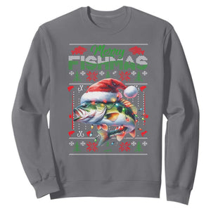 Christmas Fishing Sweatshirt Merry Fishmas Fisherman Santa Hat Fish TS09 Charcoal Print Your Wear