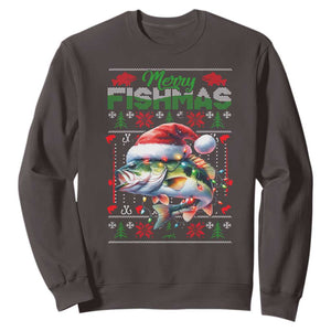 Christmas Fishing Sweatshirt Merry Fishmas Fisherman Santa Hat Fish TS09 Dark Chocolate Print Your Wear