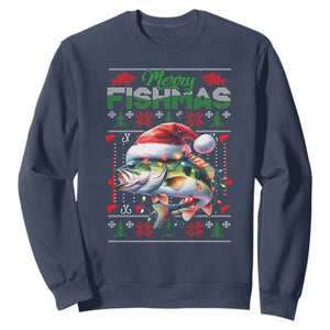 Christmas Fishing Sweatshirt Merry Fishmas Fisherman Santa Hat Fish TS09 Navy Print Your Wear