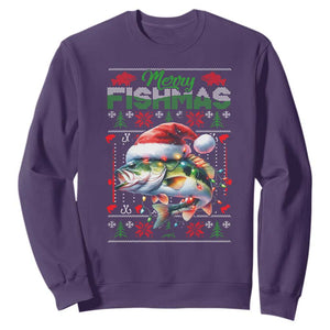 Christmas Fishing Sweatshirt Merry Fishmas Fisherman Santa Hat Fish TS09 Purple Print Your Wear