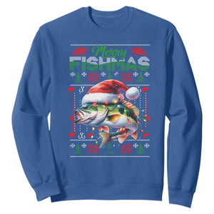 Christmas Fishing Sweatshirt Merry Fishmas Fisherman Santa Hat Fish TS09 Royal Blue Print Your Wear