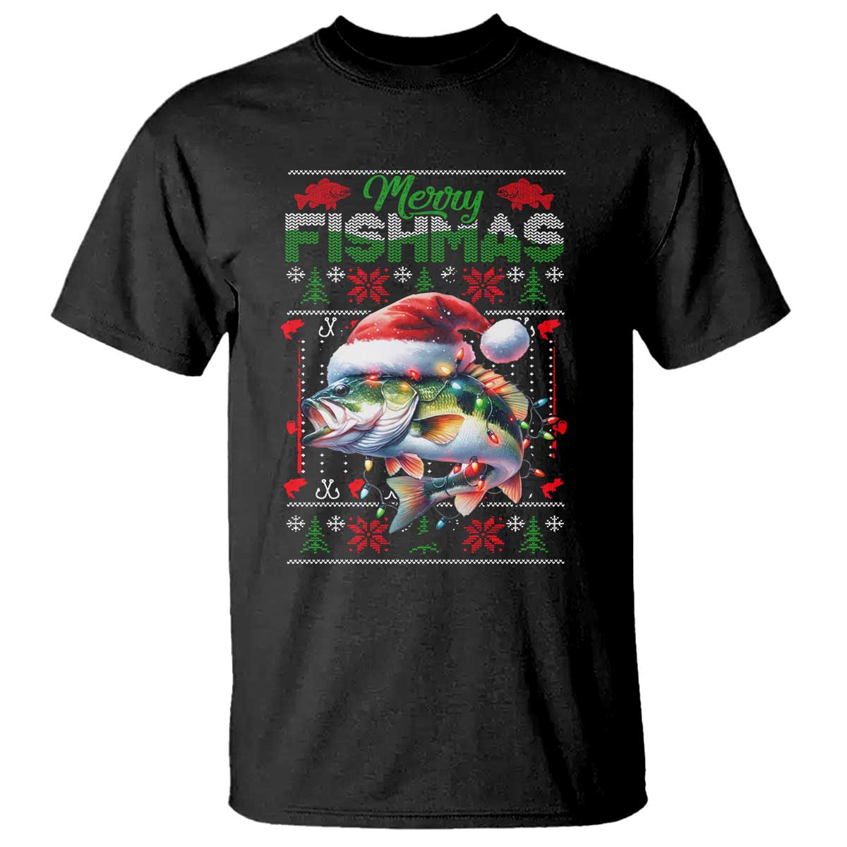 Christmas Fishing T Shirt Merry Fishmas Fisherman Santa Hat Fish TS09 Black Print Your Wear