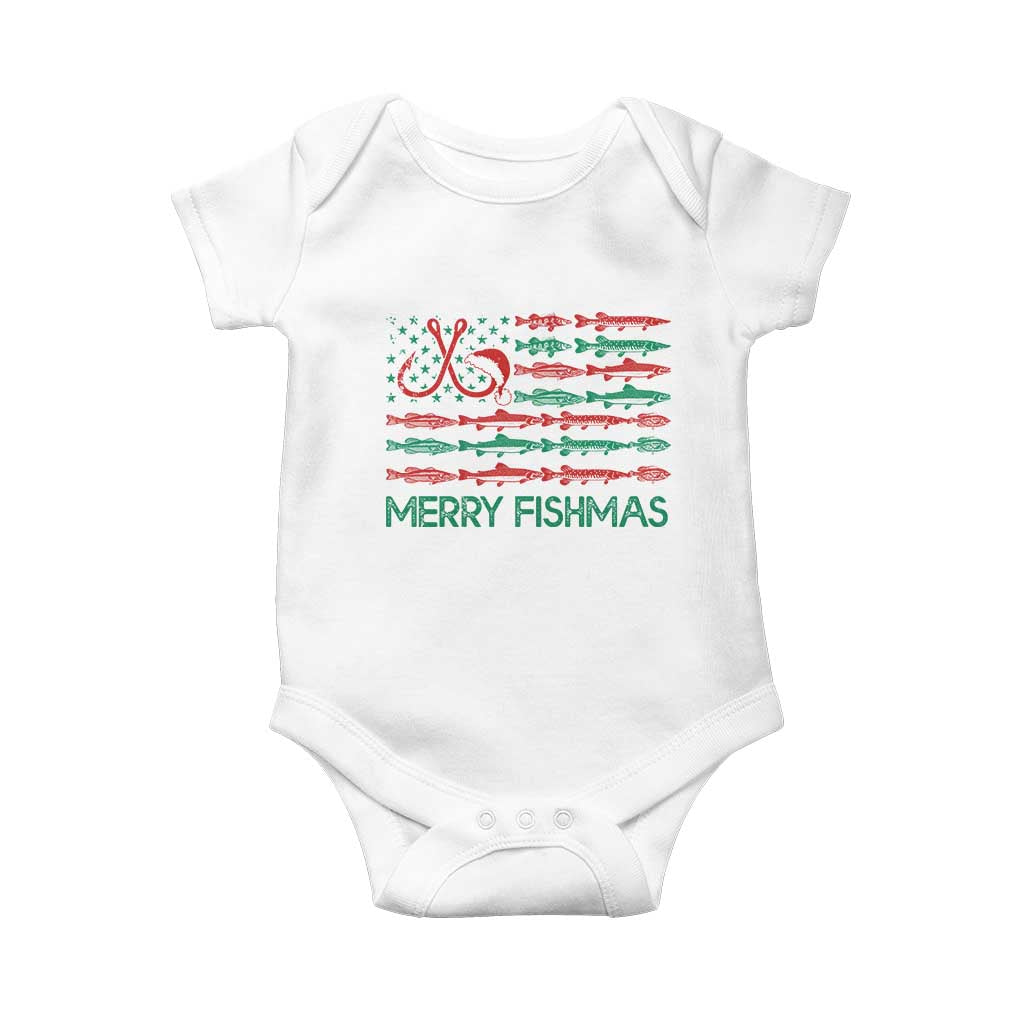 Christmas Fishing Baby Onesie Merry Fishmas Fisherman American Flag TS09 White Print Your Wear