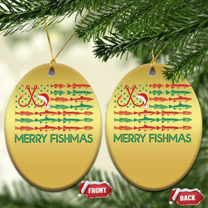 Xmas Fishing Christmas Ornament Merry Fishmas Fisherman American Flag TS09 Oval Gold Print Your Wear