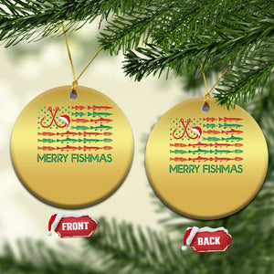 Xmas Fishing Christmas Ornament Merry Fishmas Fisherman American Flag TS09 Circle Gold Print Your Wear