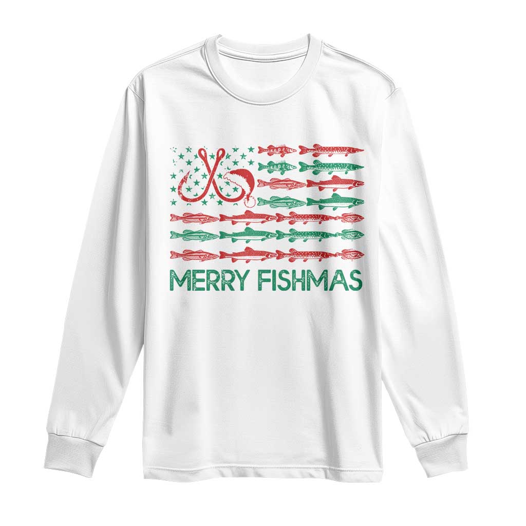 Christmas Fishing Long Sleeve Shirt Merry Fishmas Fisherman American Flag TS09 White Print Your Wear