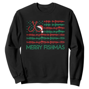 Christmas Fishing Sweatshirt Merry Fishmas Fisherman American Flag TS09 Black Print Your Wear