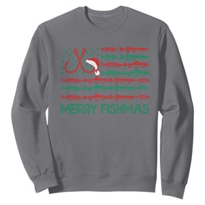 Christmas Fishing Sweatshirt Merry Fishmas Fisherman American Flag TS09 Charcoal Print Your Wear