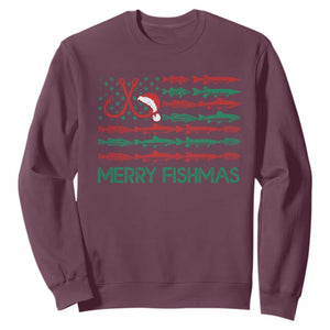 Christmas Fishing Sweatshirt Merry Fishmas Fisherman American Flag TS09 Maroon Print Your Wear