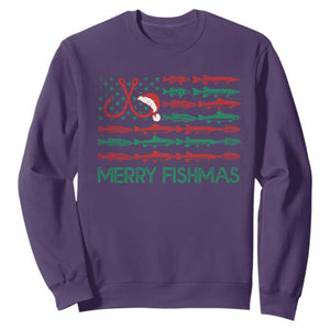 Christmas Fishing Sweatshirt Merry Fishmas Fisherman American Flag TS09 Purple Print Your Wear