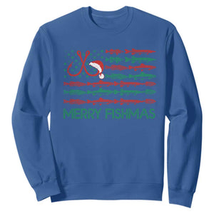 Christmas Fishing Sweatshirt Merry Fishmas Fisherman American Flag TS09 Royal Blue Print Your Wear