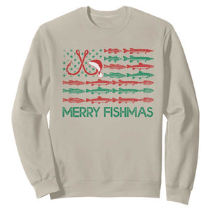 Christmas Fishing Sweatshirt Merry Fishmas Fisherman American Flag TS09 Sand Print Your Wear