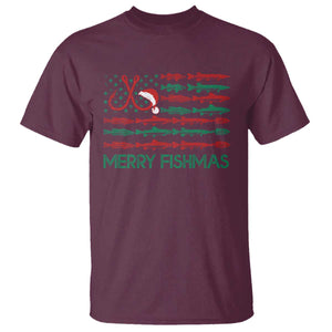 Christmas Fishing T Shirt Merry Fishmas Fisherman American Flag TS09 Maroon Print Your Wear