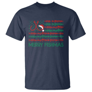 Christmas Fishing T Shirt Merry Fishmas Fisherman American Flag TS09 Navy Print Your Wear