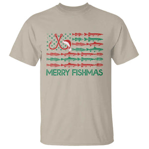 Christmas Fishing T Shirt Merry Fishmas Fisherman American Flag TS09 Sand Print Your Wear