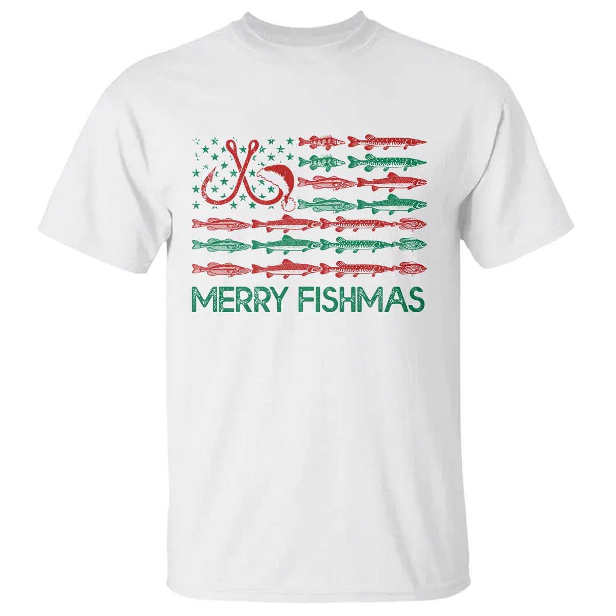 Christmas Fishing T Shirt Merry Fishmas Fisherman American Flag TS09 White Print Your Wear