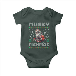 Christmas Muskie Fishing Baby Onesie Musky Fishmas Fisherman TS09 Dark Forest Green Print Your Wear