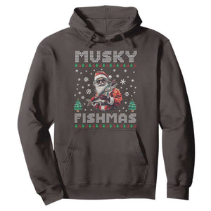 Christmas Muskie Fishing Hoodie Musky Fishmas Fisherman TS09 Dark Chocolate Print Your Wear