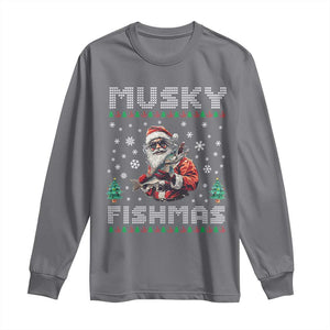 Christmas Muskie Fishing Long Sleeve Shirt Musky Fishmas Fisherman TS09 Charcoal Print Your Wear