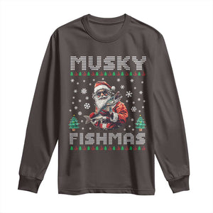 Christmas Muskie Fishing Long Sleeve Shirt Musky Fishmas Fisherman TS09 Dark Chocolate Print Your Wear