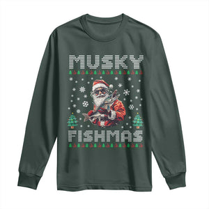 Christmas Muskie Fishing Long Sleeve Shirt Musky Fishmas Fisherman TS09 Dark Forest Green Print Your Wear