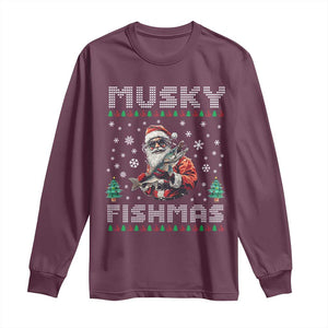 Christmas Muskie Fishing Long Sleeve Shirt Musky Fishmas Fisherman TS09 Maroon Print Your Wear