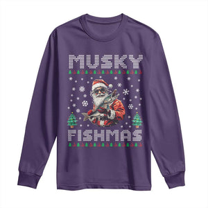 Christmas Muskie Fishing Long Sleeve Shirt Musky Fishmas Fisherman TS09 Purple Print Your Wear