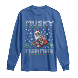 Christmas Muskie Fishing Long Sleeve Shirt Musky Fishmas Fisherman TS09 Royal Blue Print Your Wear