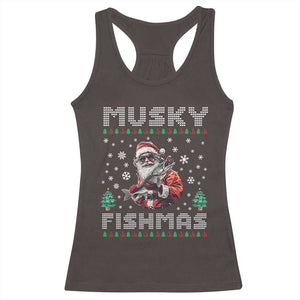 Christmas Muskie Fishing Racerback Tank Top Musky Fishmas Fisherman TS09 Dark Chocolate Print Your Wear