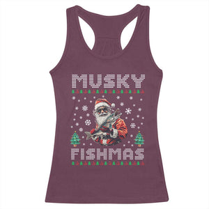 Christmas Muskie Fishing Racerback Tank Top Musky Fishmas Fisherman TS09 Maroon Print Your Wear