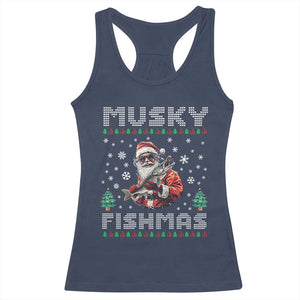 Christmas Muskie Fishing Racerback Tank Top Musky Fishmas Fisherman TS09 Navy Print Your Wear