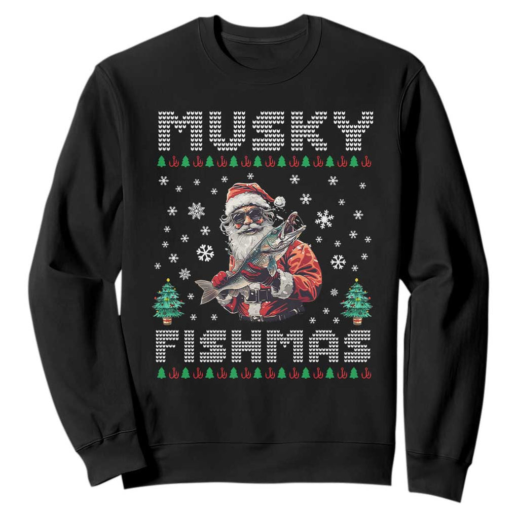 Christmas Muskie Fishing Sweatshirt Musky Fishmas Fisherman TS09 Black Print Your Wear