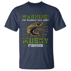 Warning May Randomly Talk About Musky Fishing T Shirt TS09 Navy Print Your Wear