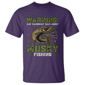 Warning May Randomly Talk About Musky Fishing T Shirt TS09 Purple Print Your Wear