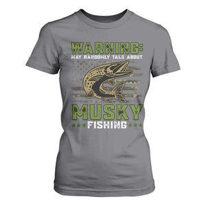 Warning May Randomly Talk About Musky Fishing T Shirt For Women TS09 Charcoal Print Your Wear