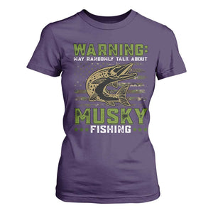 Warning May Randomly Talk About Musky Fishing T Shirt For Women TS09 Purple Print Your Wear