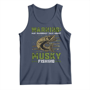 Warning May Randomly Talk About Musky Fishing Tank Top TS09 Navy Print Your Wear