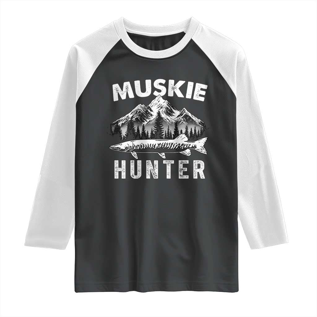 Musky Hunter Fishing Fisherman Raglan Shirt TS09 Black White Print Your Wear