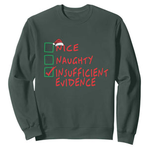 Funny Christmas Sweatshirt Nice Naughty Insufficient Evidence TS09 Dark Forest Green Print Your Wear