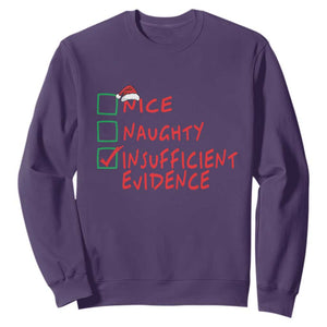 Funny Christmas Sweatshirt Nice Naughty Insufficient Evidence TS09 Purple Print Your Wear