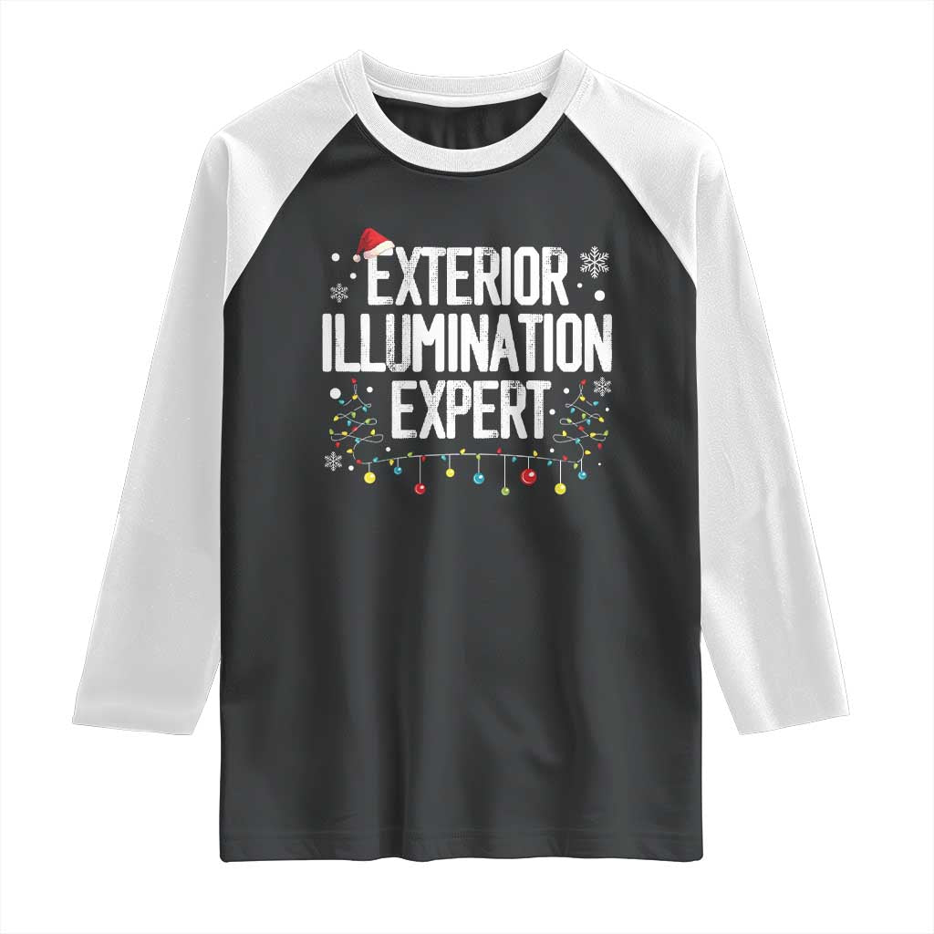 Funny Christmas Raglan Shirt Exterior Illumination Expert Christmas Lights TS09 Black White Print Your Wear
