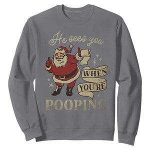 Funny Christmas Sweatshirt He Sees You When You Are Pooping TS09 Charcoal Print Your Wear